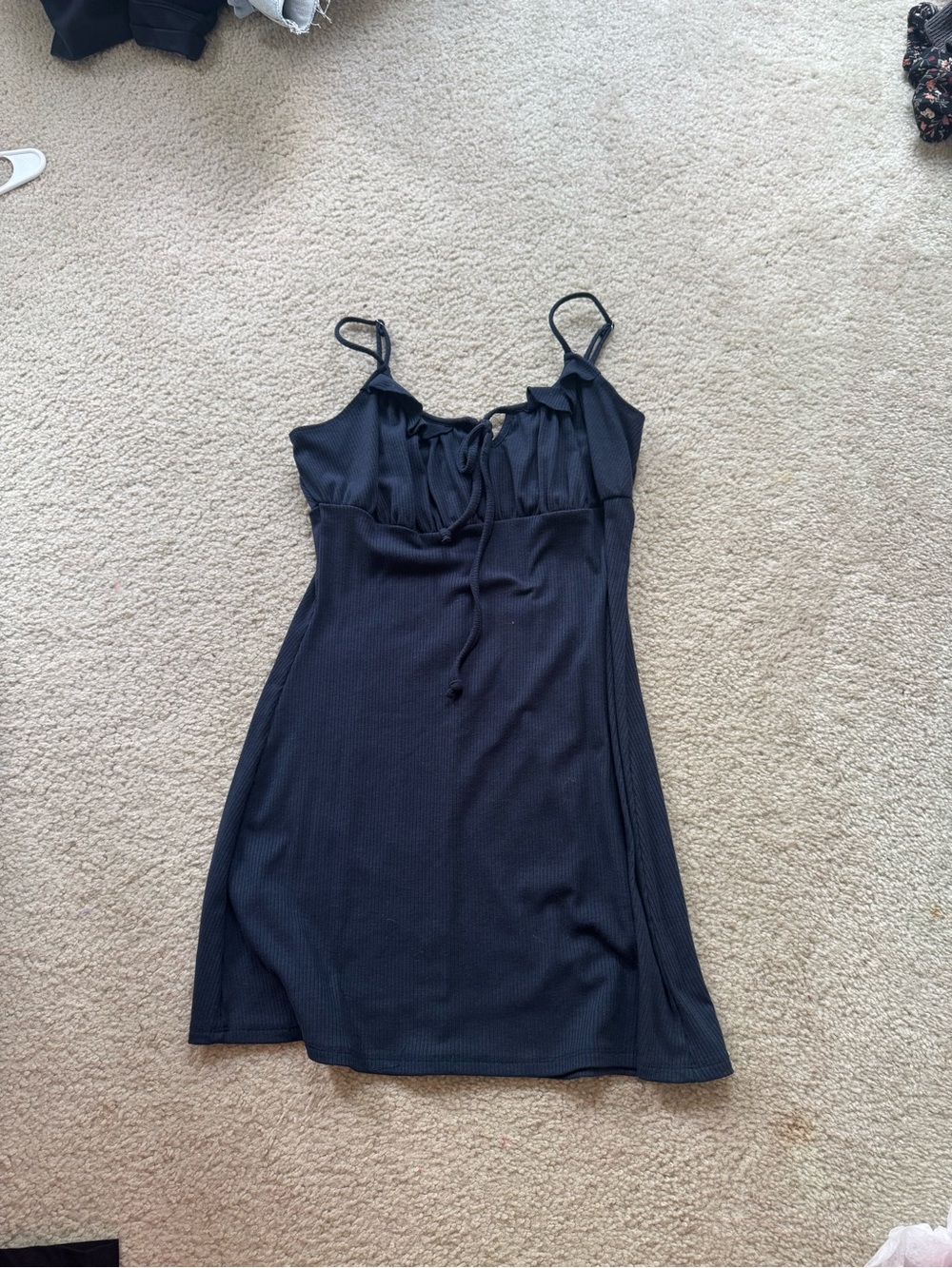 Blue Rain Navy Ribbed Mini Dress with Lettuce Edging